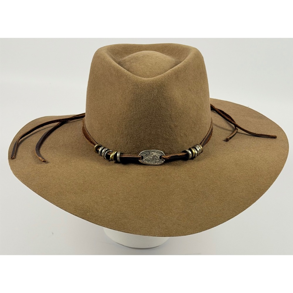 Lovely Bird Wool Wide Brim Fedora Hat Leather Concho Band Small